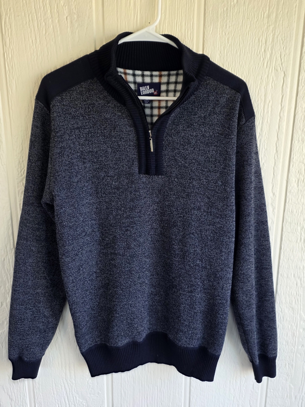 Men's Billy London Navy Heather Quarter-Zip Knit Sweater, Size Medium